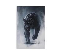 Poster artistico da appendere con scritta "A Proud Black Panther che si aggira attraverso una tela grigia silenziosa", muscoli increspati sotto la luce sbiadita di un tramonto invisibile. Decorazione