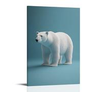Poster artistico da appendere con un maestoso orso polare bianco in piedi su uno sfondo blu ghiaccio puro, che simboleggia silenzio, potenza e solitudine artica. Decorazione artistica da parete