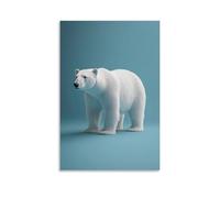 Poster artistico da appendere con un maestoso orso polare bianco in piedi su uno sfondo blu ghiaccio puro, che simboleggia silenzio, potenza e solitudine artica. Decorazione artistica da parete