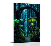 Poster artistico da appendere con una foresta magica con alberi bioluminescenti, funghi luminosi e un sentiero che conduce a un'incursione sconosciuta, decorazione moderna da appendere, 20 x 30 cm