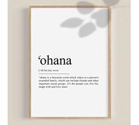 Poster artistico da parete Ara Step in bianco e nero con dizionario, stampe artistiche senza cornice, N5 (Ohana Print, Ohana means Family, 297 x 420 mm)