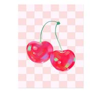 Poster artistico da parete Cherry Duo - design moderno a scacchi qualità...
