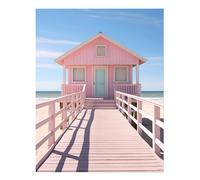 Poster artistico da parete Coastal Pink Beach House decorazione casa di...