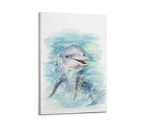 Poster artistico da parete con delfino che gioca nell'acqua, arte moderna, decorazione estetica su tela, 60 x 90 cm, con cornice