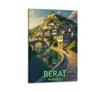 Poster artistico da parete con stampa artistica da parete su tela, motivo: Berat Albania, stile vintage, decorazione per la casa, 30 x 45 cm
