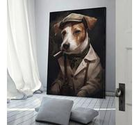 Poster artistico da parete con stampa su tela, motivo: Jack Russell Terrier con mafia, decorazione per la stanza, idea regalo per bambini, 60 x 90 cm