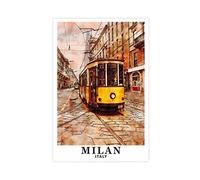 Poster artistico da parete su tela con attrazioni turistiche di Milano Italia, stile vintage, decorazione per camera da letto, ufficio, camera da letto, regalo, senza cornice, 30 x 45 cm