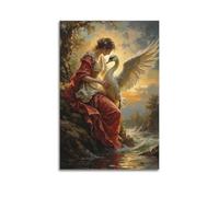 Poster artistico da parete su tela, con ciondolo classico del cigno e della fanciulla, decorazione artistica da parete per camera da letto e ufficio, 50 x 75 cm