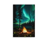 Poster artistico da parete su tela, motivo: aurora boreale, stampa artistica da parete con foresta, paesaggi naturali, decorazione moderna per la casa, 50 x 75 cm