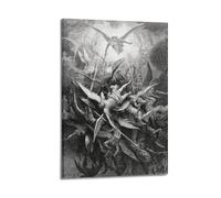 Poster artistico da parete su tela, motivo: La caduta degli angeli ribelli di Gustave Dore, decorazione artistica da parete per soggiorno e camera da letto, 20 x 30 cm, con cornice