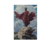 Poster artistico decorativo da appendere, motivo: Il vento raccoglie e porta una veste nell'aria, dove atterra delicatamente sulle spalle del Buddha. Poster decorativo da appendere in stile