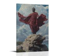 Poster artistico decorativo da appendere, motivo: Il vento raccoglie e trasporta una veste nell'aria, dove atterra delicatamente sulle spalle del Buddha. Poster decorativo da appendere in stile