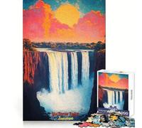 Poster artistico del tramonto delle Cascate Vittoria, puzzle da 1000 pezzi per adolescenti, benessere mentale, facile relax, blocco perfetto, miglior regalo (38x52cm)