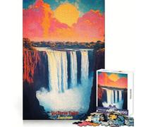 Poster artistico del tramonto delle Cascate Vittoria - Puzzle per ragazzi 1000 pezzi - Allenamento intelligente - Tempo libero felice - Taglio perfetto - Gioia natalizia (38x26cm)