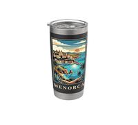 Poster artistico di viaggio costiero del porto di Minorca, Spagna Bicchiere termico in acciaio inox doppia parete