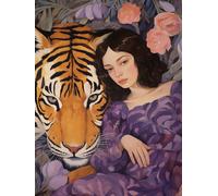 Poster artistico donna e tigre - arte da parete a tema giungla viola -...