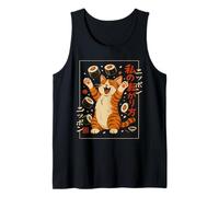 Poster Artistico in Stile retrò Giapponese con Gatto Sushi Felice Canotta
