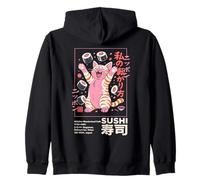 Poster Artistico in Stile retrò Giapponese con Gatto Sushi Felice Felpa con Cappuccio