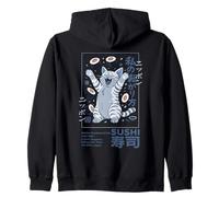 Poster Artistico in Stile retrò Giapponese con Gatto Sushi Felice Felpa con Cappuccio