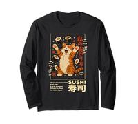 Poster Artistico in Stile retrò Giapponese con Gatto Sushi Felice Maglia a Manica