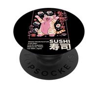 Poster artistico in stile retrò giapponese con gatto sushi felice PopSockets PopGrip Adesivo