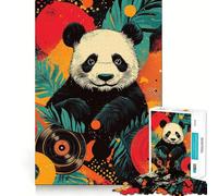 Poster artistico in vinile con panda, puzzle da 1000 pezzi per adulti, gioco di logica, rilassante e divertente, taglio perfetto, regalo elegante (38x26cm)