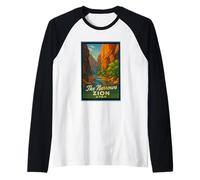 Poster artistico retrò vintage The Narrows Utah UT Zion Maglia con Maniche Raglan