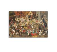 Poster artistico su tela, motivo: Pieter Bruegel The Elder Painter Works (La lotta tra carnevale e quaresima), decorazione artistica da parete, 30 x 45 cm