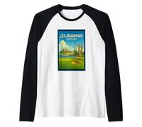 Poster artistico vintage anni '50 di St Andrews City Scotland UK Maglia con Maniche Raglan