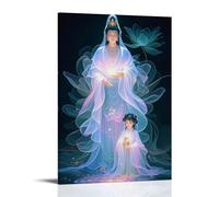 Poster artistico vintage con Guanyin e la fata, decorazione artistica da parete, per soggiorno, camera dei bambini, dormitorio, bar, bagno, adatto per camera da letto, palestra, 40 x 60 cm, con