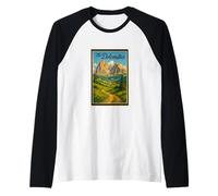 Poster artistico vintage sulle Dolomiti Montagne Italia Maglia con Maniche Raglan