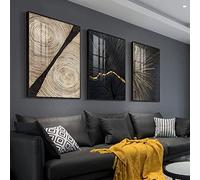 Poster Astratto 3er Set di Linee Anelli annuali in Oro Nero Immagini murali Immagini di Tela Oro Poster Parete Poster Moderni Decorazioni del Soggiorno Senza FRATTURA,40 * 60cm