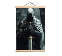 Poster B1 - Quadro da parete raffigurante i cavalieri dei templari massonici - Banner vintage in legno massello - Asse da parete - Crociato e guerriero