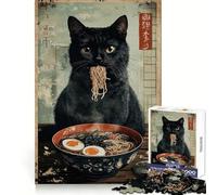 Poster Black Cat Ramen 1000 pezzi Puzzle per adolescenti Potere mentale Ricerca rilassante Bordi uniformi (38x52cm)
