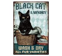 Poster Cat Black Laundry Wash & Dry All Fur Varieties Targhe In Metallo Stile Divertente Cartelli In Latta Per man Cave Bagno M