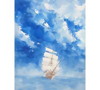 Poster cielo acquerello nave alta in blu - arte da parete barca -...
