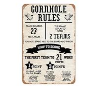 Póster clásico de reglas de Cornhole de 8 x 12 pulgadas, letrero de metal retro vintage para el hogar, arte rupestre.