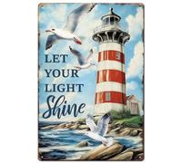 Poster Coastal Lighthouse Let Your Light Shine Seagulls Lighthouse Targhe In Metallo Stile Divertente Arte Murale Per toilette Bagno S