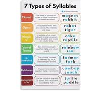 Poster con 7 sillabe Phonic Syllabe Division Rules English Classroom Poster per camera da letto, soggiorno, bagno, cucina, ufficio, decorazione da parete, targa in metallo da 30,5 x 20,3 cm