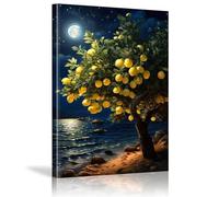 Poster con albero di limone di notte, stampa artistica costiera, paesaggio urbano, dipinto su tela, stampa per soggiorno, decorazione da parete, 80x110 cm, senza cornice