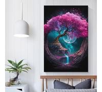 Poster con albero magico e luna piena, decorazione da parete, poster nordico retrò, decorazione moderna per la casa, arte stampe, regali di compleanno per donne, 50 x 75 cm