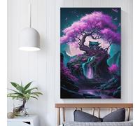Poster con albero magico rosa, decorazione da parete, poster nordico retrò, decorazione moderna per la casa, arte e stampe su tela, regali di compleanno per donne, 50 x 75 cm