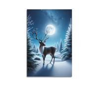 Poster con animali, decorazione da parete arte camminando sulla neve, scena notturna luminosa su tela poster su tela decorativa poster da parete su tela e stampa artistica moderna per la camera da