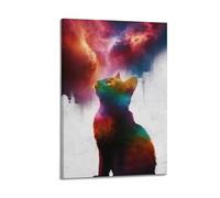 Poster con animali, motivo: arcobaleno, gatto, galassia, surreale, cosmico, sogno, nebulosa, decorativo, su tela, per camera da letto di famiglia, immagine artistica, 30 x 45 cm