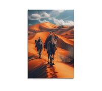 Poster con animali, motivo: cammello arabo, viaggio nel deserto, con luce dorata e dune di sabbia, decorativo, per camera da letto di famiglia, immagine artistica, 30 x 45 cm