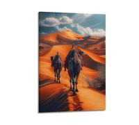 Poster con animali, motivo: cammello arabo, viaggio nel deserto, con luce dorata e dune di sabbia, decorativo, per camera da letto di famiglia, immagine artistica, 30 x 45 cm