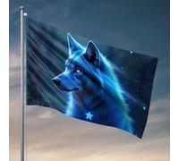 Poster con bandiera blu con ciondolo a forma di lupo con stella nella foresta, per uomo, decorazione per camera dei ragazzi (152 x 244 cm)