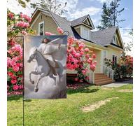 Poster con bandiera da giardino bifacciale "Dio Gesù ritorna a cavallo", decorazione per esterni da 28x40 pollici