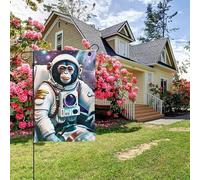 Poster con bandiera da giardino bifacciale stile A con astronauta spaziale e scimmia, decorazione per esterni da 28x40 pollici