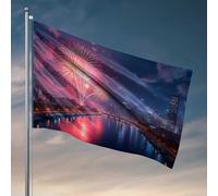 Poster con bandiera decorativa per dormitorio da uomo, con luci della città e fuochi d'artificio, per dormitorio universitario, per camera dei ragazzi (60 x 90 cm)